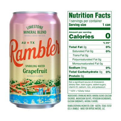 AUTX RAMBLER Variety Pack Sparkling Water, Limestone Mineral Blend, Original, Lemon Lime, Grapefruit, 12-Ounce Cans, 24-Pack