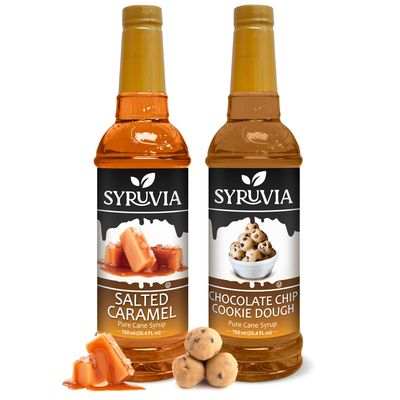 Syruvia Coffee Syrup Variety Pack - Salted Caramel &amp; Chocolate Chip Cookie Dough- Gluten-Free, Kosher, 25.4 fl oz Bottles - Enhance Your Coffee Experience with Premium Flavoring Syrups