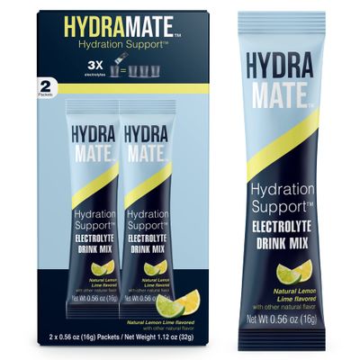 GuruNanda Hydramate Hydration Support Drink Mix - Electrolyte Powder Packets for Dehydration, Exercise &amp; Energy - No Added Sweeteners, Non-GMO, Natural Lemon Lime Flavor (0.56 oz)