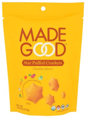 MadeGood Cheddar Star Puffed Crackers, 4.26oz Pouch, Organic Snacks