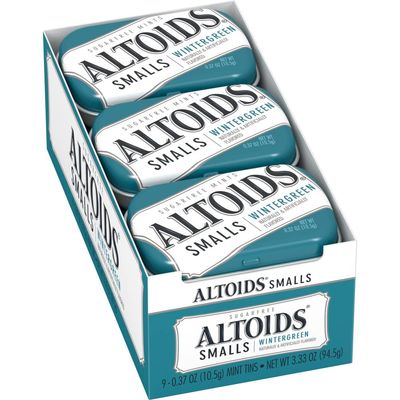 ALTOIDS Smalls Wintergreen Breath Mints Sugar Free Hard Candy Bulk, 0.37 oz Tin (Pack of 9)