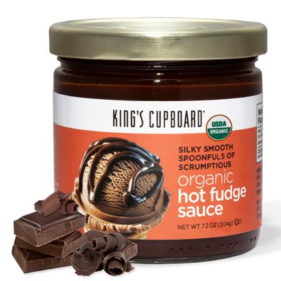 King&#39;s Cupboard Organic Hot Fudge Sauce - The Perfect Hot Chocolate Sauce for Topping Ice Cream &amp; Desserts, Coffee Drizzle, Baking, Fondue, Gluten-Free, Kosher, All Natural, 7.2 oz