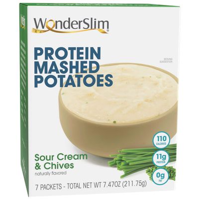 WonderSlim Instant Mashed Potatoes, Sour Cream &amp; Chives, 11g Protein, No Fat, Gluten Free (7ct)