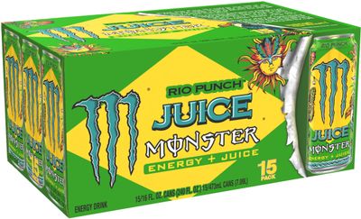 Monster Energy Juice Rio Punch, Energy + Juice, Energy Drink, 16 Ounce (Pack of 15)