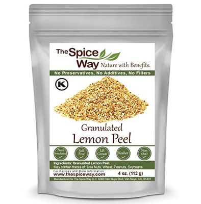 The Spice Way Lemon Peel - Granules (4 oz) zest and rind without any preservatives. Fresh lemon zest or dried lemon peel for cooking, baking and tea