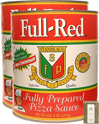 Stanislaus, Fully Prepared Pizza Sauce (Ready To Use, Made With Vine Ripened Tomatoes), Size #10 Can (6 lb, 11 oz) 107 oz (Pack of 2) + Includes-Free Basil Leaves from Rhino Fine Foods.071 oz
