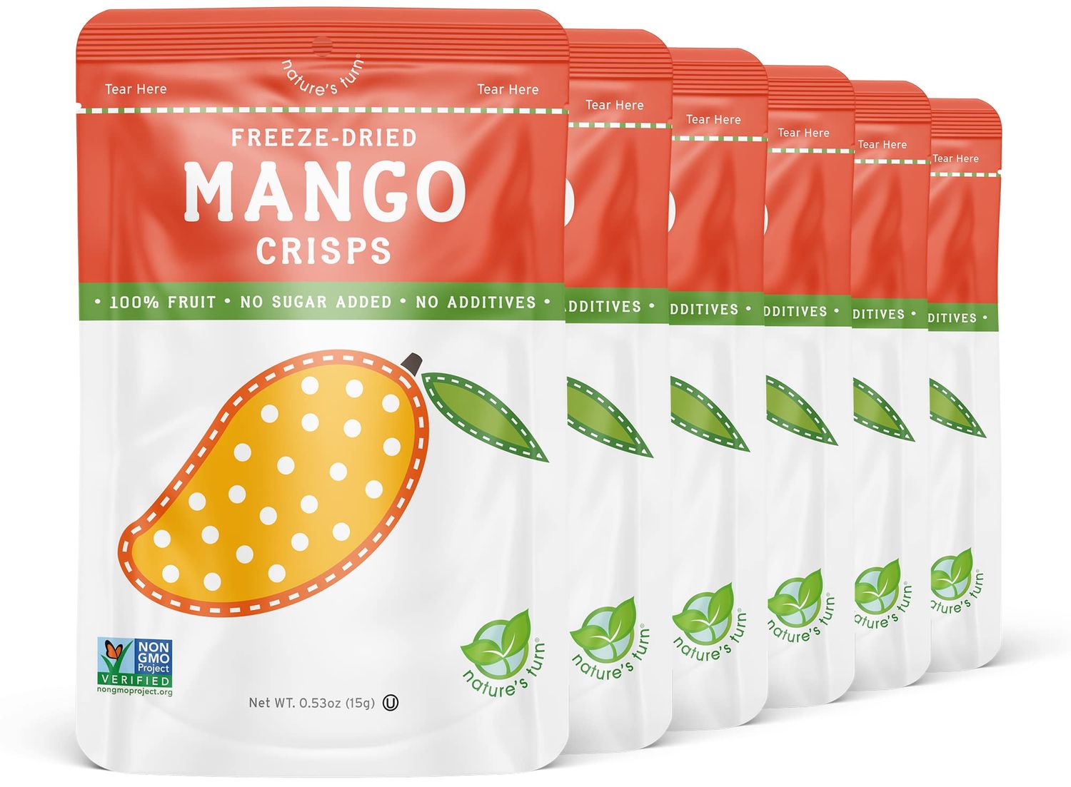 Nature&#39;s Turn Freeze-Dried Fruit Snacks, Mango Crisps, Pack of 6 (0.53 oz Each)