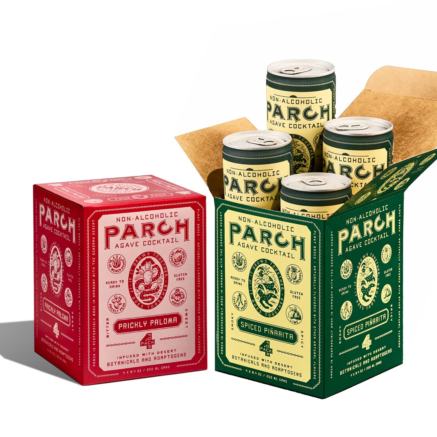 PARCH Desert Margarita + Prickly Paloma Variety Pack, Ready to Drink Non Alcoholic Agave Cocktail Infused with Desert Botanicals &amp; Adaptogens, Plant Based, Gluten Free &amp; Vegan (8.4 oz x 8 pack)