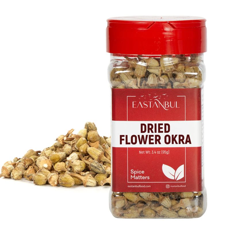 Eastanbul Dried Okra, 3.4oz Dried Ladies&#39; Finger Ocra, Dry Ochro, Bamie AKA Kuru Bamya for Snacks, Stews, Stir Fries Rehydratable for Fried Okra, Corn Okra Creole, Gumbo, Flower-Like Dried Okra