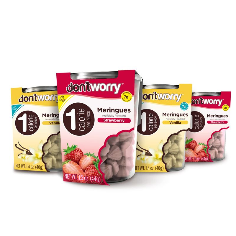 Don't Worry Keto Friendly Meringue Cookies - Strawberry &amp; Vanilla Cookies, 4 Calorie Meringue Cookies, Low Carb Snacks, Healthy Snacks - 4 Pack