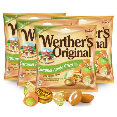 Werthers Original Caramel Apple Filled Hard Candies, Pack of 4 (2.65 oz each) - Individually Wrapped Candy, Caramel Candy, Hard Candy, Gourmet Caramels, Hard Caramel Candy with Apple Filled Center