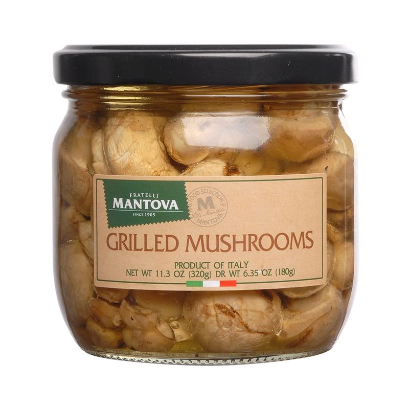 Mantova Grilled Mushrooms, 11.3 oz. (Pack of 2), Product of Italy, All-Natural, Lightly Grilled Mushrooms, Vegan-Friendly, Non-GMO, No Artificial Coloring, Flavoring, or Preservatives