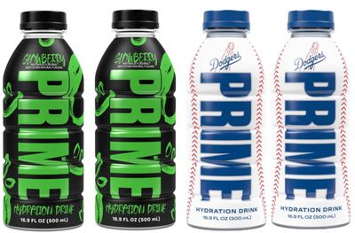 PRIME Hydration Sports Drink by Logan Paul &amp; KSI - 2 x Los Angeles (LA) Dodgers + 2 x Glowberry - 500ml Bottle