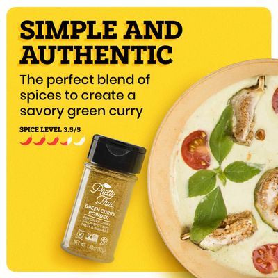 Pretty Thai Green Curry Powder, Authentic Gluten Free, Certified Non GMO, Sodium Free Seasoning for Curry Sauce, Pasta Sauce &amp; Thai Food