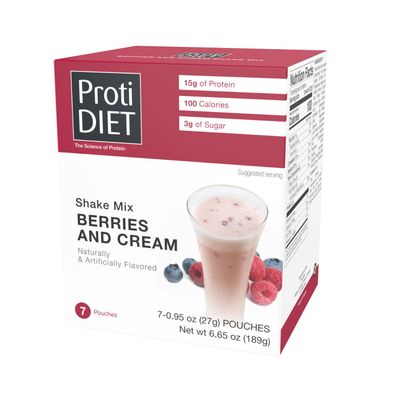 ProtiDIET Meal Replacement High Protein Shake Mix - Berries and Cream - 7 Pouches - Delicious Smoothie Mix with 15g Protein and Low Sugar - 100 Calorie Protein Shake Meal Replacement