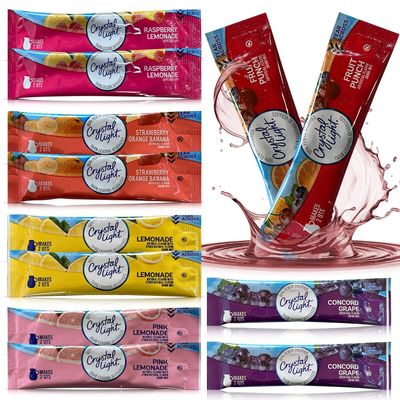 Crystal Light Pitcher Packets Drink Powder - 12 (2-quart) Sugar Free Drink Mix Variety Pack Includes Lemonade, Fruit Punch, Grape, Strawberry Orange Banana, Raspberry Lemonade &amp; Pink Lemonade