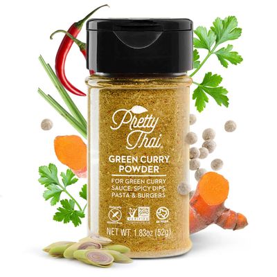 Pretty Thai Green Curry Powder, Authentic Gluten Free, Certified Non GMO, Sodium Free Seasoning for Curry Sauce, Pasta Sauce &amp; Thai Food