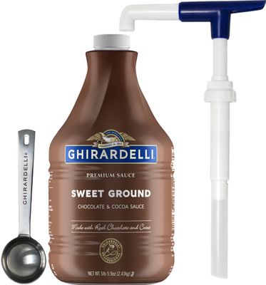 Ghirardelli Sweet Ground Chocolate &amp; Cocoa Sauce 85.9 Ounce with Ghirardelli Pump and Spoon