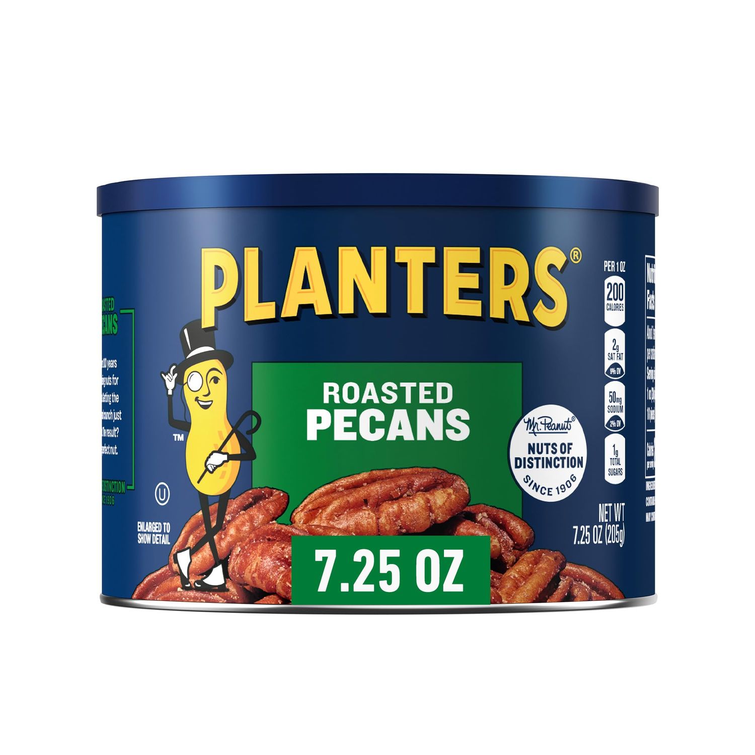 PLANTERS Roasted Pecan Nuts, Party Snacks, Plant-Based Protein, Nuts for Baking, Quick Snack for Adults, After School Snack, Roasted Pecans, Flavored with Sea Salt, Kosher, 7.25oz Canister