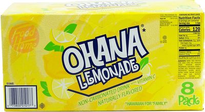 Ohana! lemonade, non-carbonated drink, caffeine free, 12-fluid ounce cans, 8-pack in box (6)