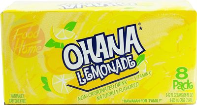 Ohana! lemonade, non-carbonated drink, caffeine free, 12-fluid ounce cans, 8-pack in box (6)