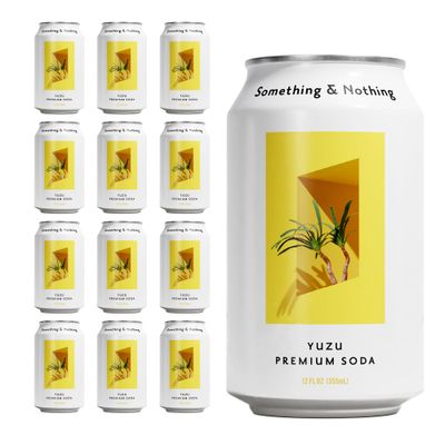 Something &amp; Nothing Flavoured Sparkling Water - Lightly Carbonated, Full Flavoured with Added Grape &amp; Lemon Juice | Vegan &amp; Low Calorie Soda | 350ml Cans, Pack of 12 (Yuzu)