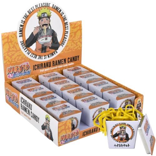 Boston America Naruto Shippuden Ichiraku Ramen Candy - Ramen Noodle Shapped Gummy Candy in Carry Out Shapped Collectible Tin - One (1) Tin - Fruit Punch Flavor