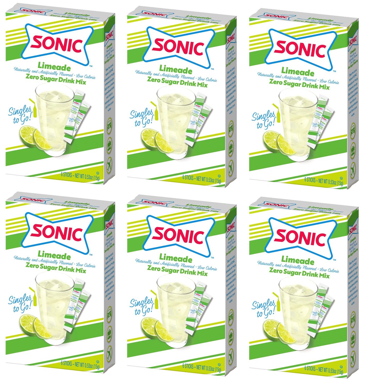 Sonic Limeade Singles to Go Drink Mix, Includes 6 Boxes with 6 Packets in Each Box, 36 Total Packets