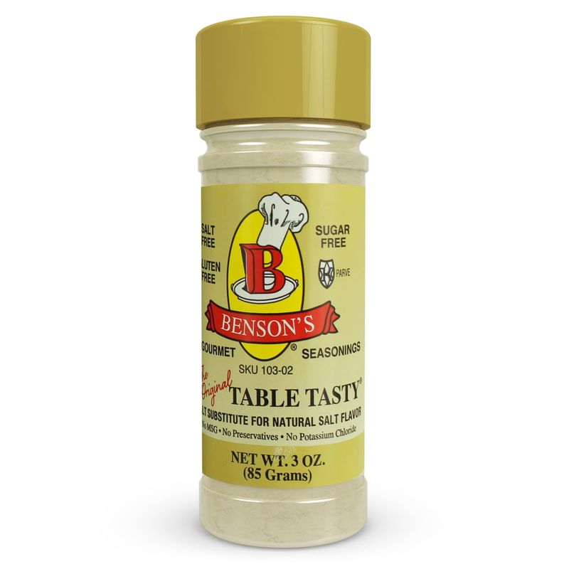 Bensons - Table Tasty Salt Substitute, Salt-Free Gourmet Popcorn Seasoning, No Sodium, No Potassium Chloride, No MSG, Gluten Free, 3oz Bottle With Shaker Top