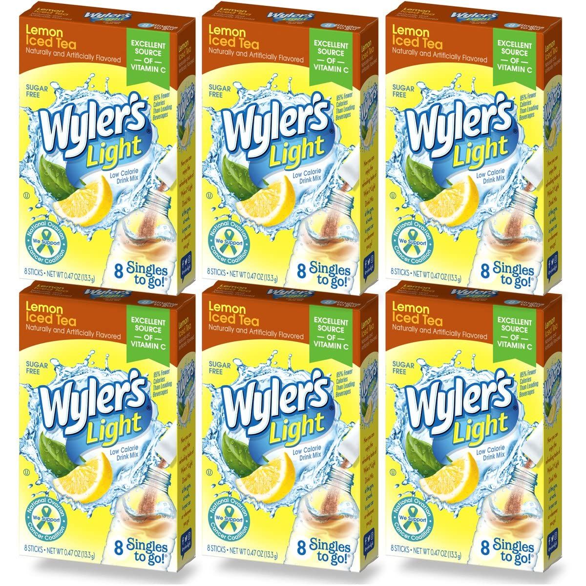 Wyler&#39;s Light Singles To Go (6 Pack), Lemon Iced Tea Water Drink Mix, 48 Total Powder Drink Mix Packets