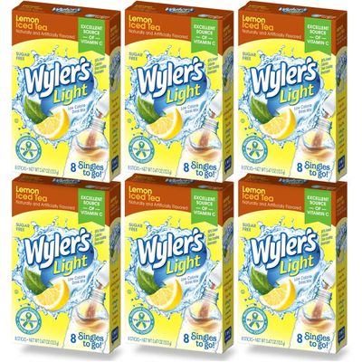 Wyler&#39;s Light Singles To Go (6 Pack), Lemon Iced Tea Water Drink Mix, 48 Total Powder Drink Mix Packets