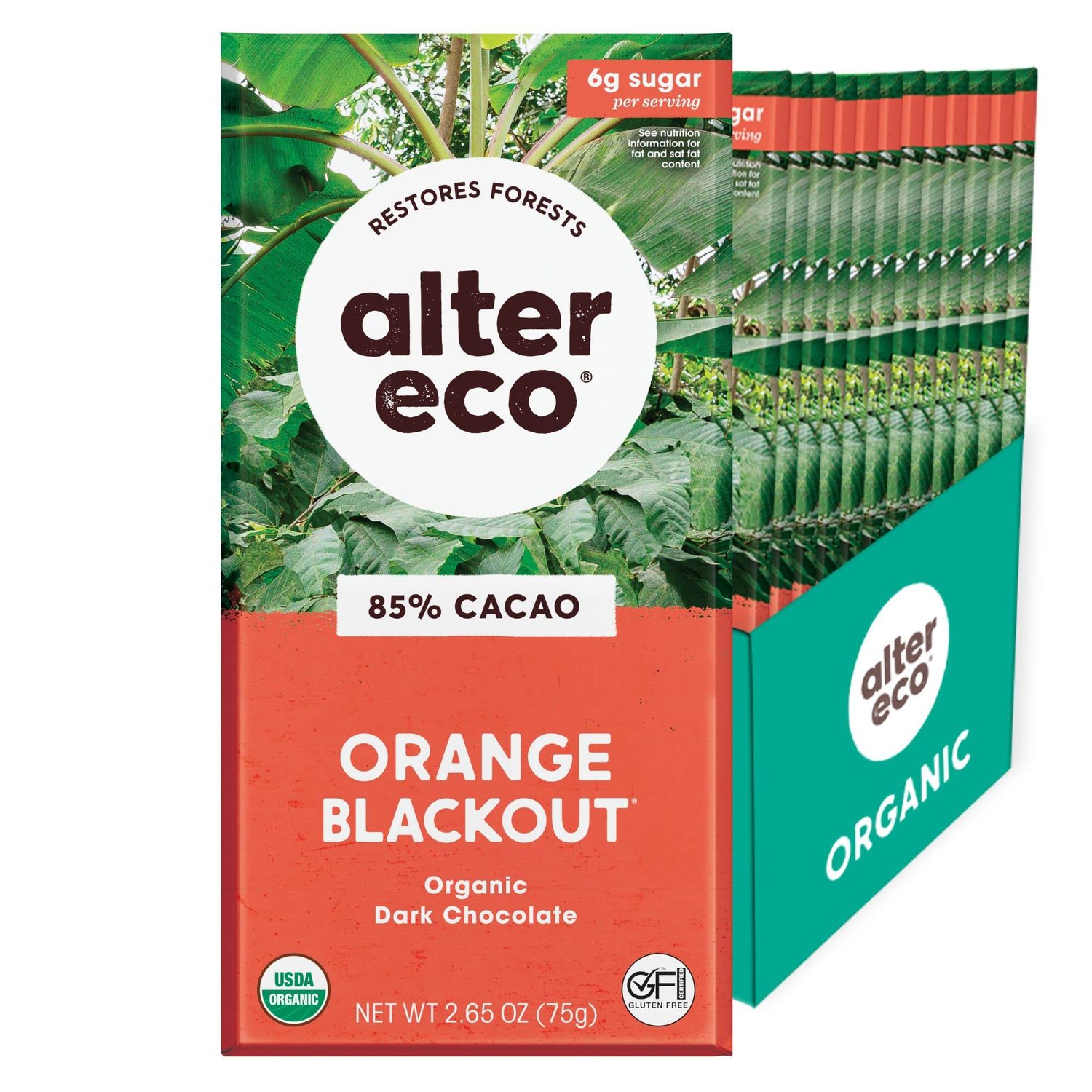 Alter Eco | Chocolate Bars | Pure Dark Cocoa, Fair Trade, Organic, Non-GMO, Gluten Free (12-Pack Orange Blackout)