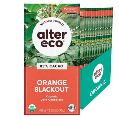Alter Eco | Chocolate Bars | Pure Dark Cocoa, Fair Trade, Organic, Non-GMO, Gluten Free (12-Pack Orange Blackout)