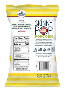 SkinnyPop Popcorn, Gluten Free, Non-GMO, Healthy Snacks, Skinny Pop Dairy Free White Cheddar Popcorn, 1oz Individual Size Snack Bags (12 Count)