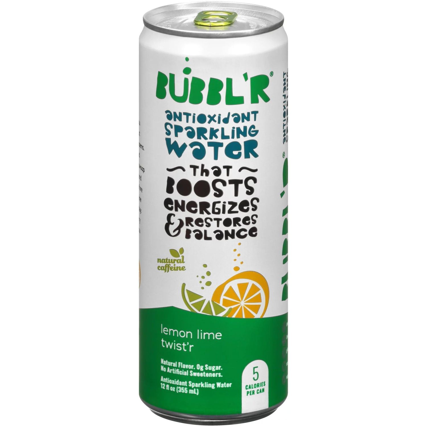 Bubbl&#39;r Antioxidant Sparkling Water, Lemon Lime Twist&#39;r, Natural Caffeine, 5 Calories per Can, 0g Sugar, No Artificial Flavor or Sweeteners, 6 Count, 72 Fluid Ounce (Pack of 4)