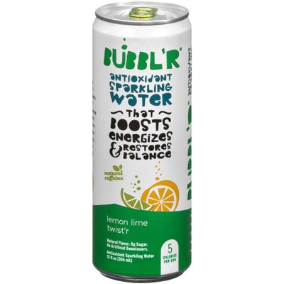 Bubbl&#39;r Antioxidant Sparkling Water, Lemon Lime Twist&#39;r, Natural Caffeine, 5 Calories per Can, 0g Sugar, No Artificial Flavor or Sweeteners, 6 Count, 72 Fluid Ounce (Pack of 4)