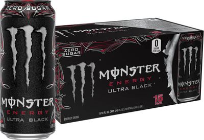 Monster Energy Ultra Black, Sugar Free Energy Drink, 16 Ounce (Pack of 15)