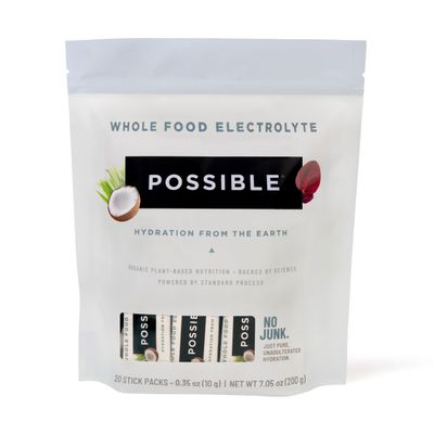 Possible Whole Food Electrolyte - Powder Drink Mix for Pre-Workout, Post-Workout &amp; Everyday Hydration - Vegan, Plant-Based Wellness - Gluten-Free, USDA Organic - Clean Label - 20 Stick Packs