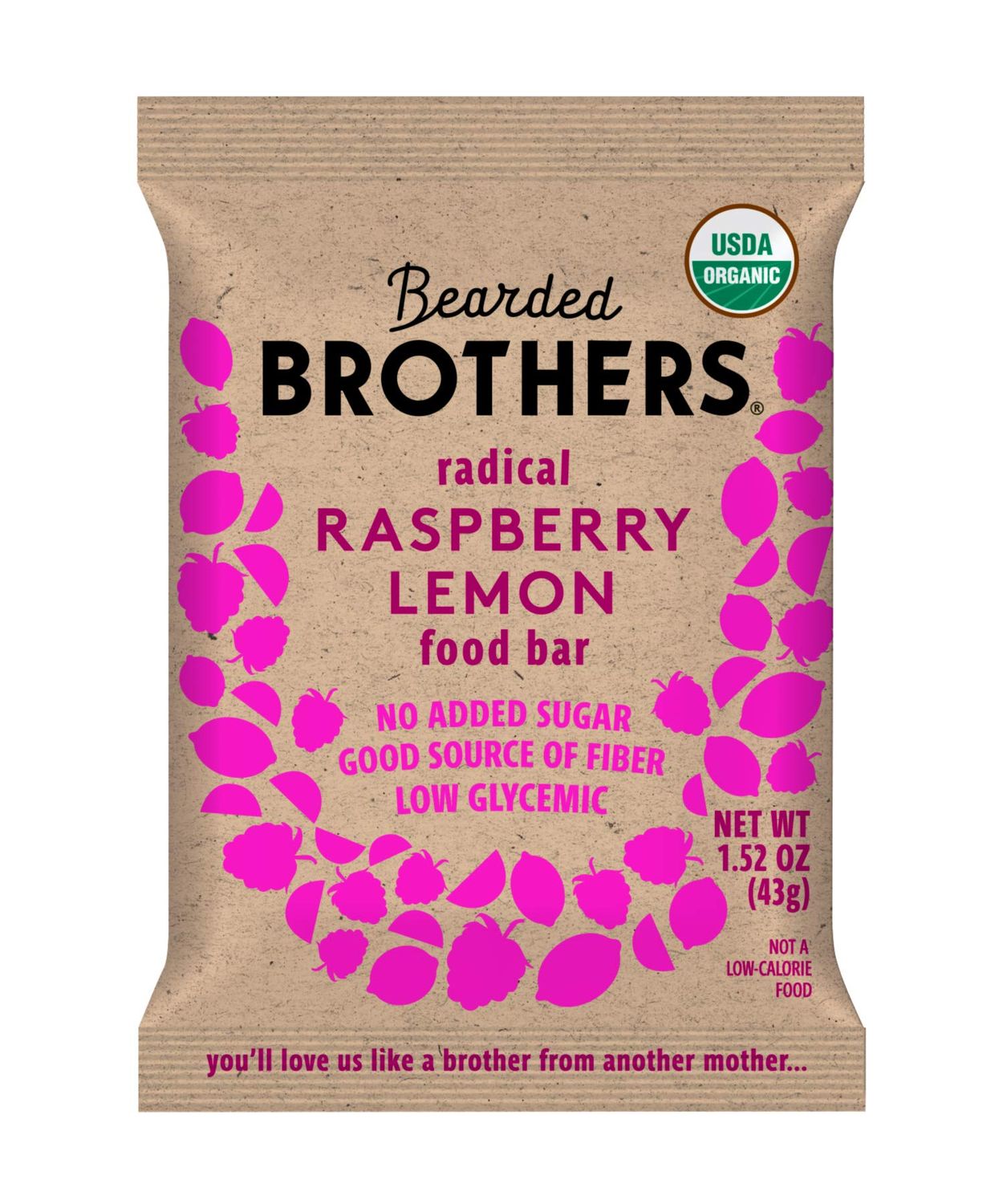 Bearded Brothers Vegan Organic Food Bar - Raspberry Lemon, 12 Pack, Gluten Free, Paleo, Non GMO, Soy Free, Low Glycemic, No Sugar Added, Packed with Protein, Fiber