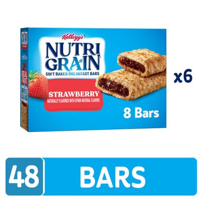 Nutri-Grain Soft Baked Breakfast Bars, Made with Whole Grains, Kids Snacks, Strawberry, 3.9lb Case (6 Boxes)