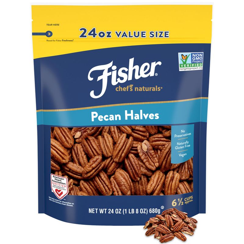 Fisher Chef&#39;s Naturals Pecan Halves 24 oz Resealable Bag, Unsalted Raw Nuts for Cooking, Baking &amp; Snacking, Vegan Protein, Keto Snack, Gluten Free Raw Pecans Halves
