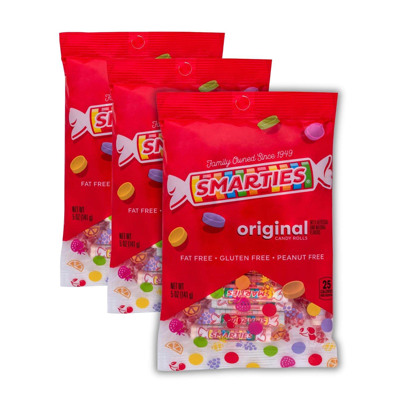 Smarties Candy Rolls Original Flavor Gluten Free &amp; Classic Sweetness from Family Owned Since 1949 Peanut Free, Dairy Free &amp; Allergen Free | Perfect Halloween Treat - 5 Ounce Pack of 3