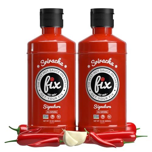 Fix Hot Sauce, Sriracha Sauce - Sriracha Chili Sauce, Organic Red Chili Peppers, Spicy &amp; Bold Flavor, Non-GMO, Gourmet, Sriracha Sauce Hot, Great in Pho or Ramen - Signature Flavor, 18 Oz, 2-Pack