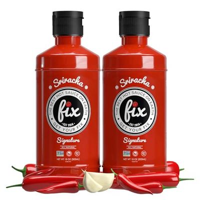 Fix Hot Sauce, Sriracha Sauce - Sriracha Chili Sauce, Organic Red Chili Peppers, Spicy &amp; Bold Flavor, Non-GMO, Gourmet, Sriracha Sauce Hot, Great in Pho or Ramen - Signature Flavor, 18 Oz, 2-Pack