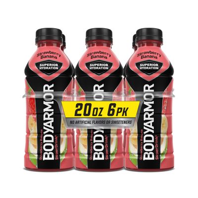 BODYARMOR Sports Drink Sports Beverage, Strawberry Banana, Coconut Water Hydration, Natural Flavors With Vitamins, Potassium-Packed Electrolytes, Perfect For Athletes, 20 Fl Oz (Pack of 6)