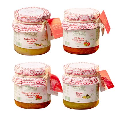 Patricia Quintana Authentic Mexican Salsa Sampler Pack - Enjoy Roasted Tomato &amp; Jalapeo Salsa, Extra Spicy Jalapeo Salsa, Chile de rbol &amp; Cilantro Salsa, and Three Chiles Salsa (4 Bottles)