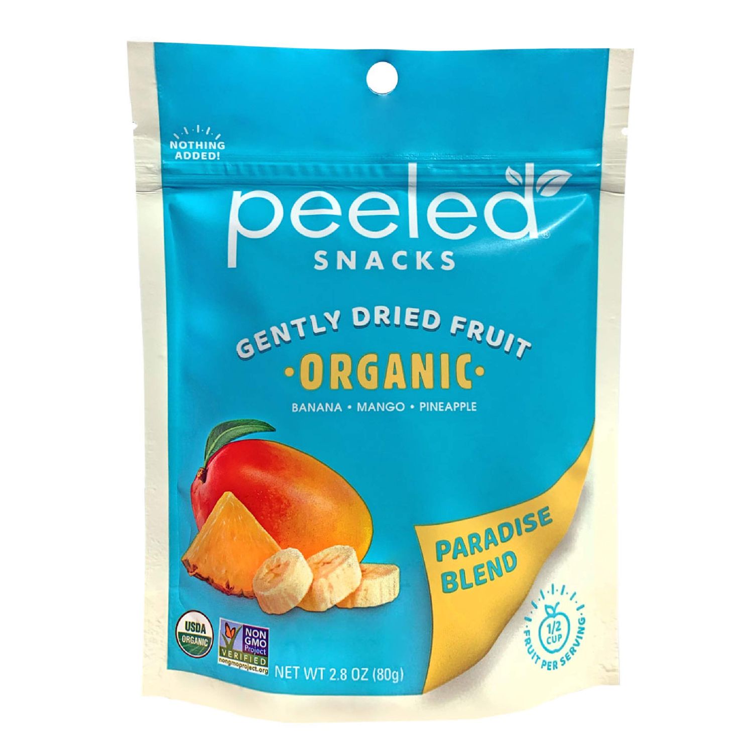 Peeled Snacks Organic Dried Fruit, Paradise Blend with Dried Mango, Pineapple and Banana, 2.8 oz. - Healthy, Vegan Snacks for On-the-Go, Lunch and More