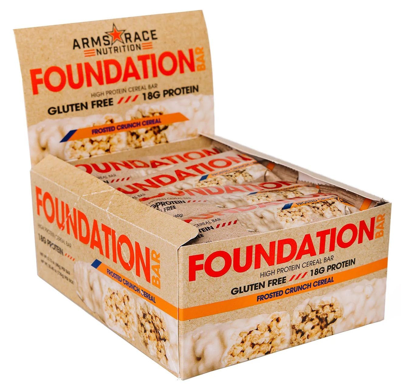 Arms Race Nutrition Foundation High Protein Cereal Bar, 18g Protein, Gluten Free (12 Bars) (Frosted Crunch Cereal)