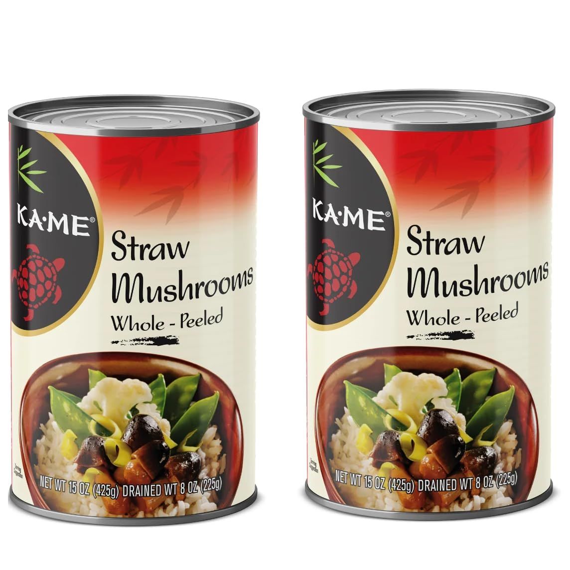 KA-ME Whole Peeled Straw Mushrooms - Premium Quality Asian Ingredient - No Artificial Preservatives - Traditional Culinary Staple - All-Natural - 15 oz (Pack of 2)