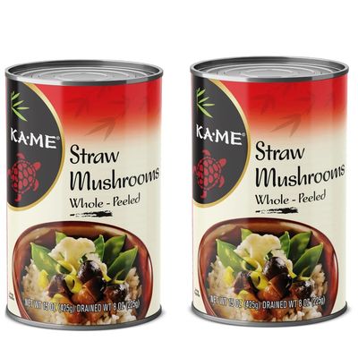 KA-ME Whole Peeled Straw Mushrooms - Premium Quality Asian Ingredient - No Artificial Preservatives - Traditional Culinary Staple - All-Natural - 15 oz (Pack of 2)